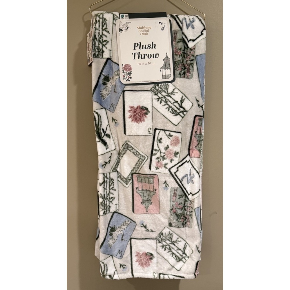Mahjong Social Club Plush Throw Blanket Chinoiserie Multi 60x70 NWT